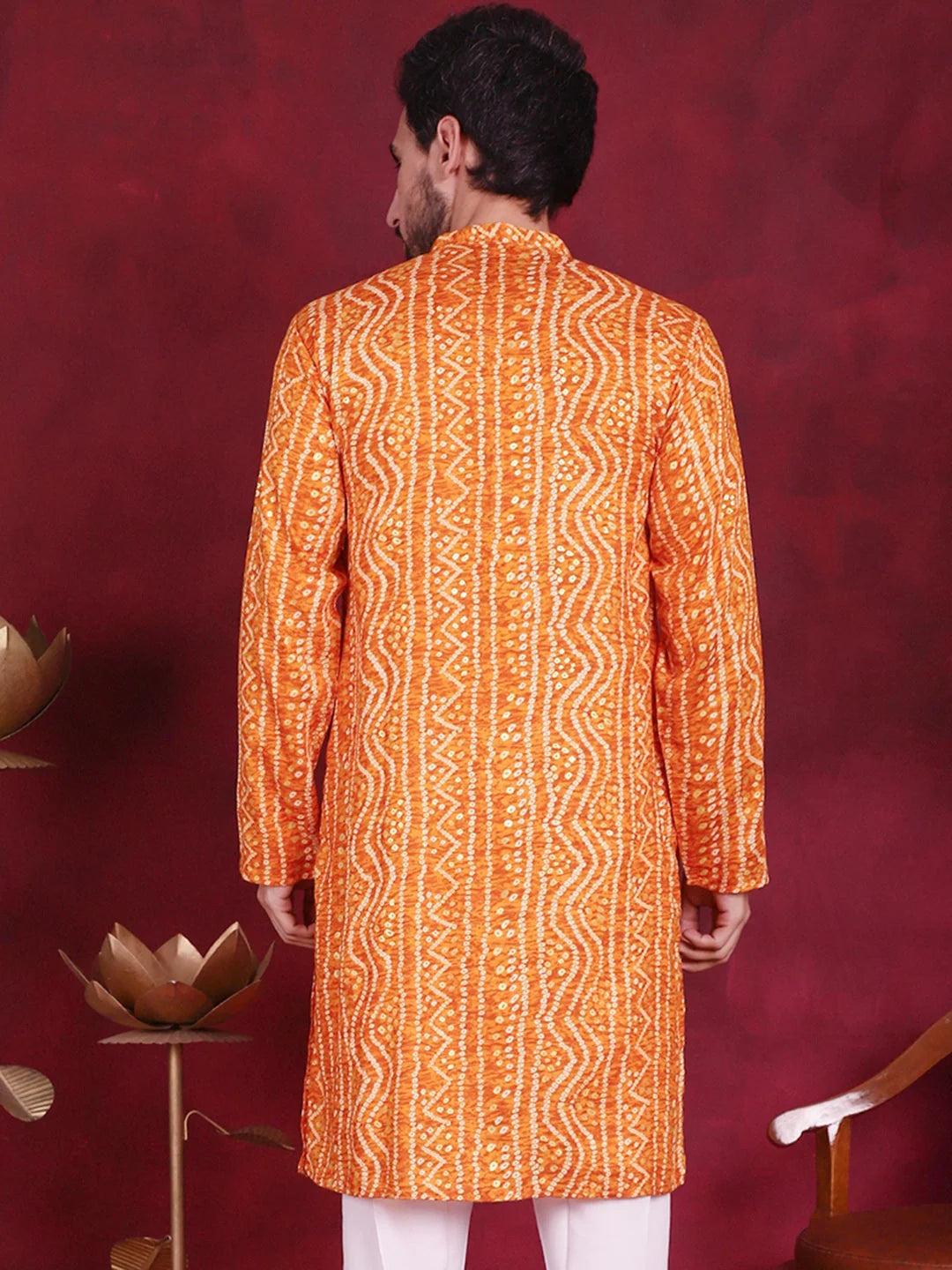 Orange Bandhani Men's Kurta - Indian Kurta for Men Online