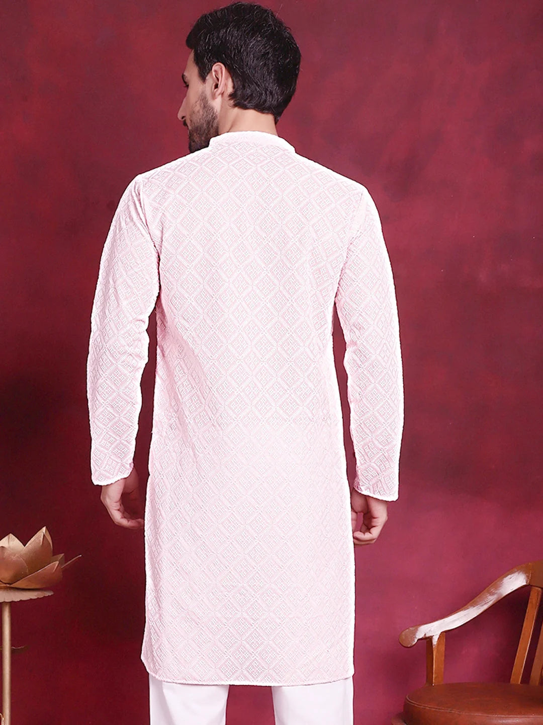 Pink Chikankari Men's Kurta - Stylish Indian Kurta for Men