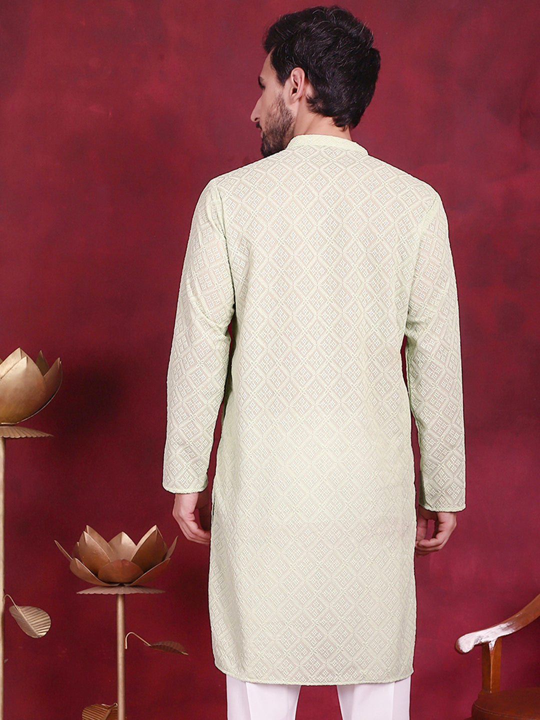 Pista Green Men's Kurta - Chikankari Indian Kurta for Men