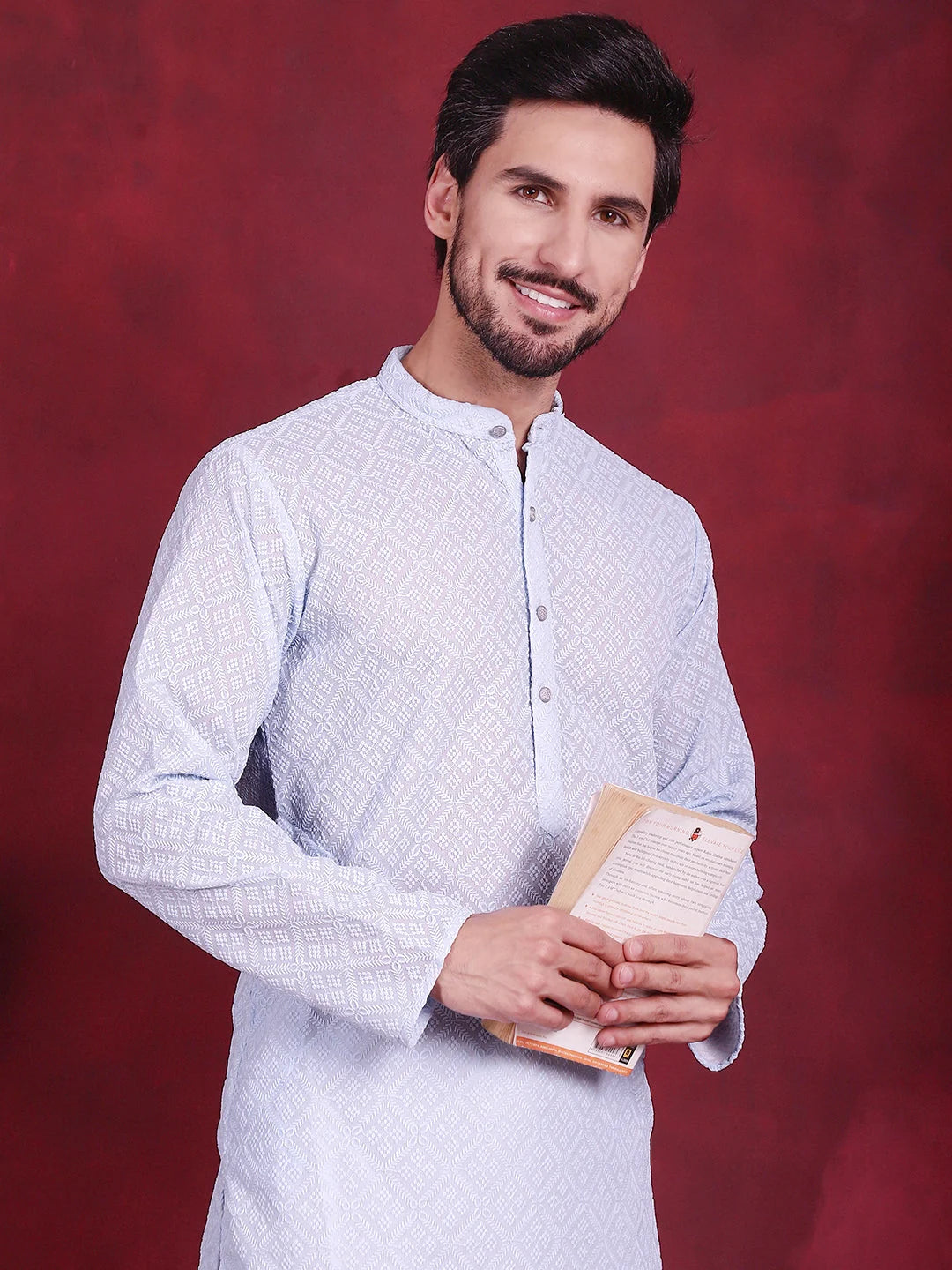 Sky Blue Men's Kurta - Chikankari Indian Kurta for Men