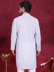 Chikankari Embroidered Kurtas ( KO 5017 Sky )