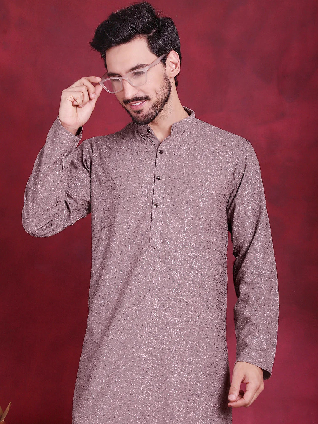 Grey Sequin Chikankari Indian Kurta for Men | Mens Kurta