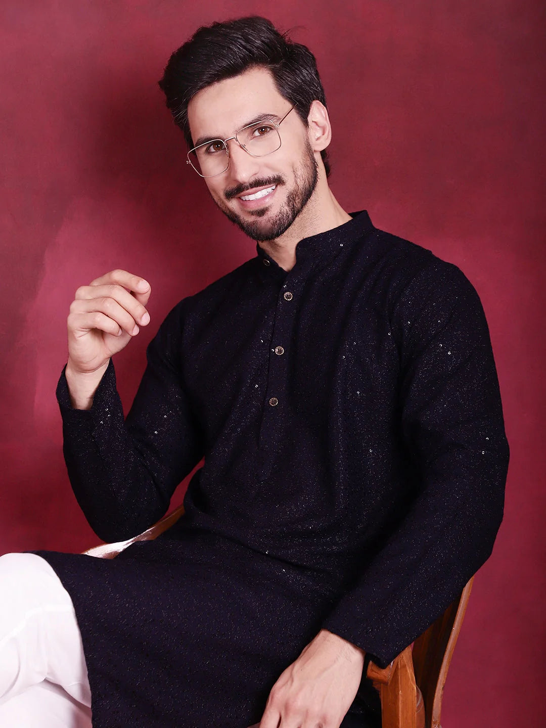 Sequins Chikankari Kurtas ( KO 5018 Navy )