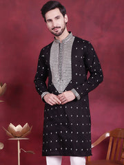 Men's Sequins Embroidered Kurtas. ( KO 5019 Black )