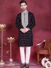 Men's Sequins Embroidered Kurtas. ( KO 5019 Black )