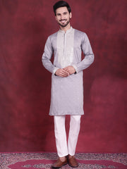 Men's Sequins Embroidered Kurtas. ( KO 5019 Grey )