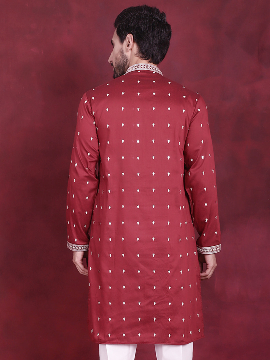 Shop Maroon Men's Kurta: Sequins Embroidered Indian Kurta for Men