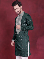 Men's Sequins Embroidered Kurtas. ( KO 5019 Olive )
