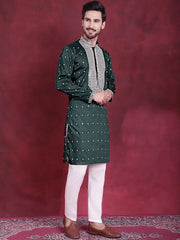 Men's Sequins Embroidered Kurtas. ( KO 5019 Olive )