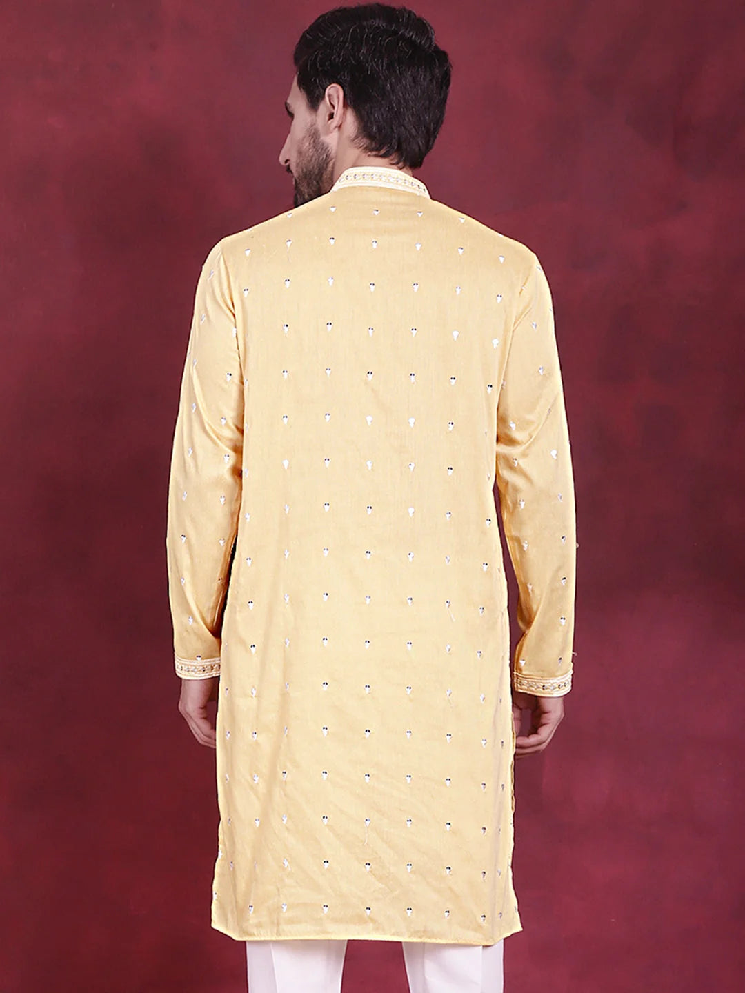 Yellow Sequins Mens Kurta - Indian Kurta for Men Online