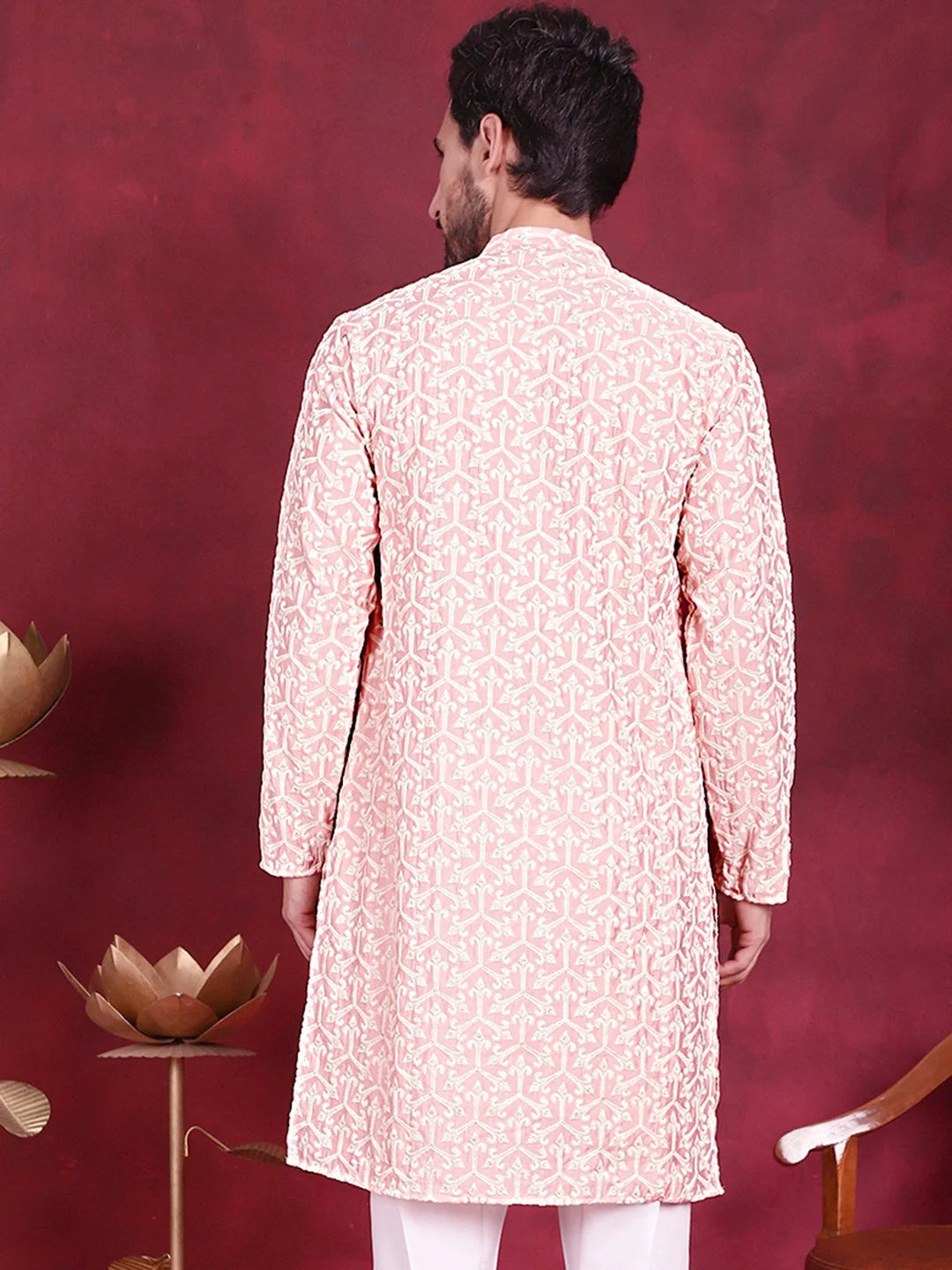 Pink Chikankari Mens Kurta - Indian Kurta for Men Online
