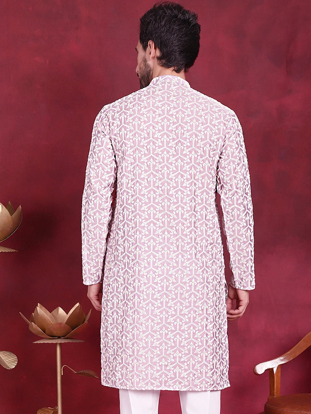 Purple Chikankari Mens Kurta - Indian Kurta for Men