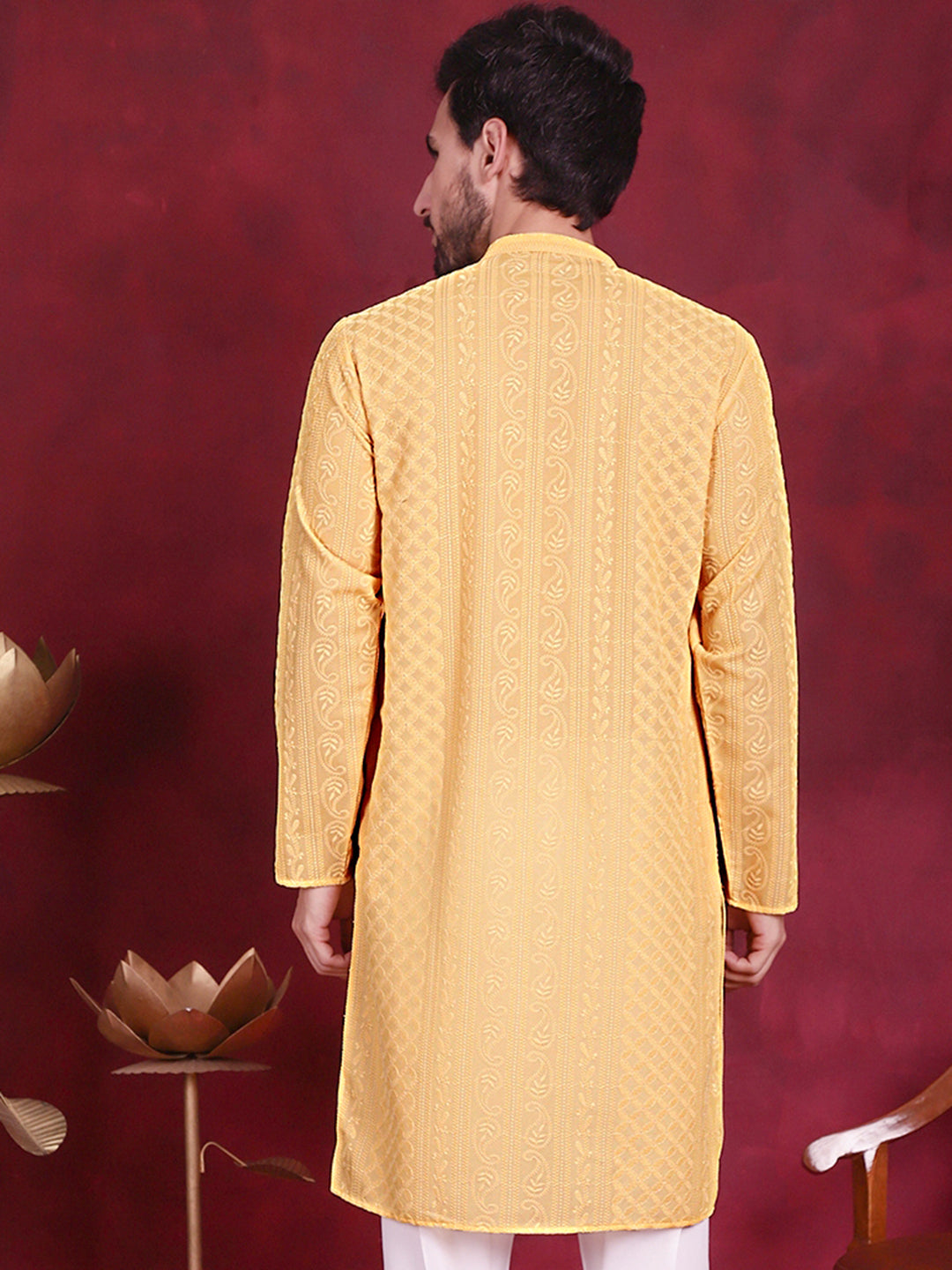 Men's Chikankari Embroidered Kurtas - Beige Indian Kurta