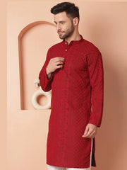 Men's Chikankari Embroidered Kurtas-KO-5021Maroon