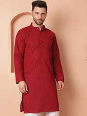 Men's Chikankari Embroidered Kurtas-KO-5021Maroon