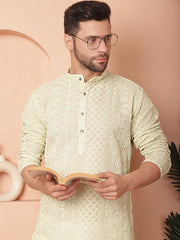 Men's Chikankari Embroidered Kurtas-KO-5021Pista