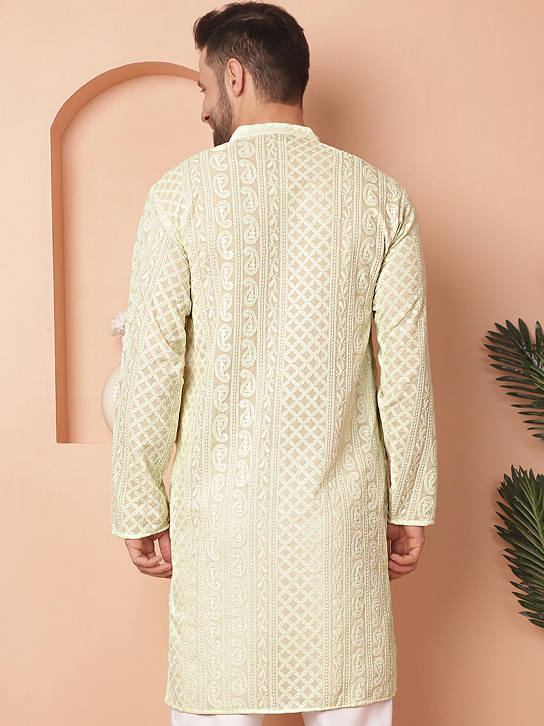 Men's Kurta: Pista Green Chikankari Embroidered Indian Kurta