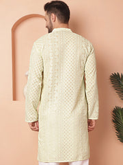 Men's Chikankari Embroidered Kurtas-KO-5021Pista