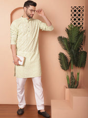 Men's Chikankari Embroidered Kurtas-KO-5021Pista
