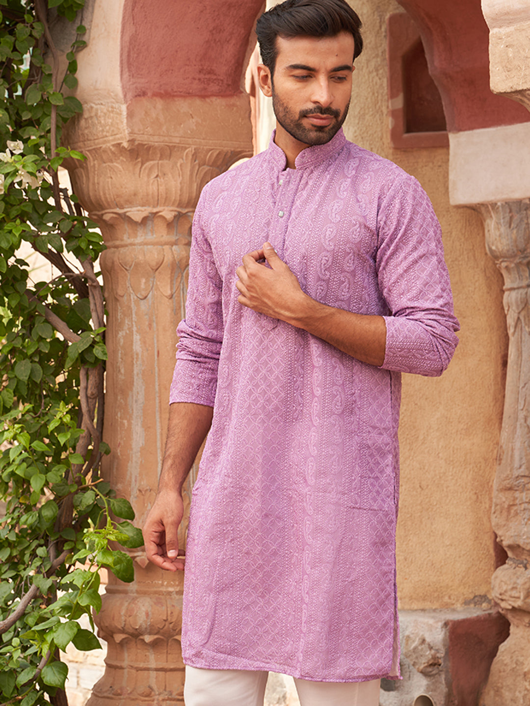DesiQlo Men Printed Kurta Only - Purple - KO_5021Purple_S