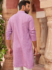 Men's Chikankari Embroidered Kurtas ( KO 5021 Purple ) [FF] [P-9]