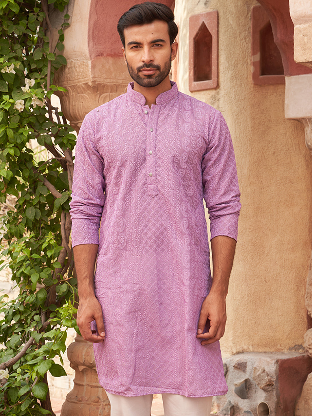 DesiQlo Men Printed Kurta Only - Purple - KO_5021Purple_S