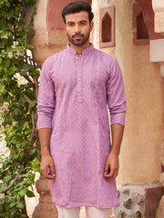 Men's Chikankari Embroidered Kurtas ( KO 5021 Purple ) [FF] [P-9]