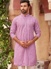 Men's Chikankari Embroidered Kurtas ( KO 5021 Purple ) [FF] [P-9]