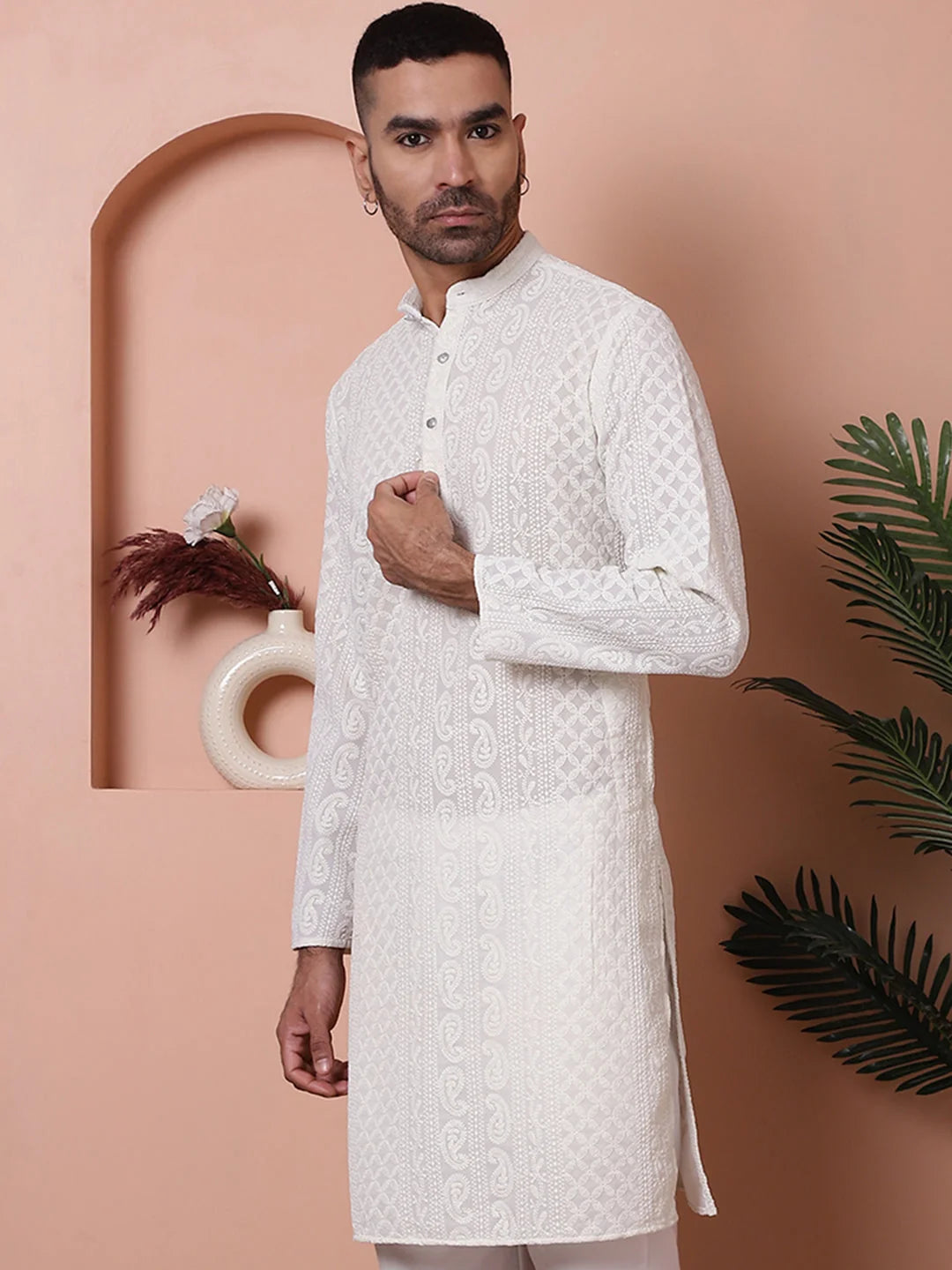 Men's White Embroidered Indian Kurta | Mens Kurta Collection