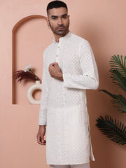 Men's Embroidered Kurtas-KO-5021White