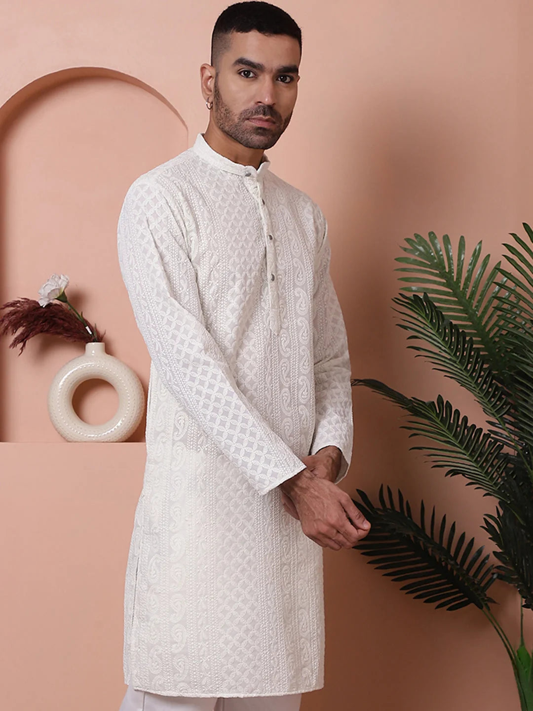 Men's White Embroidered Indian Kurta | Mens Kurta Collection
