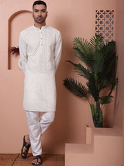 Men's Embroidered Kurtas-KO-5021White