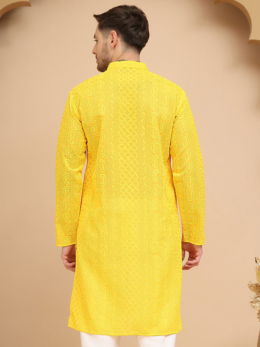 DesiQlo Men Embroidered Kurta Only - Yellow - KO_5021Yellow_S