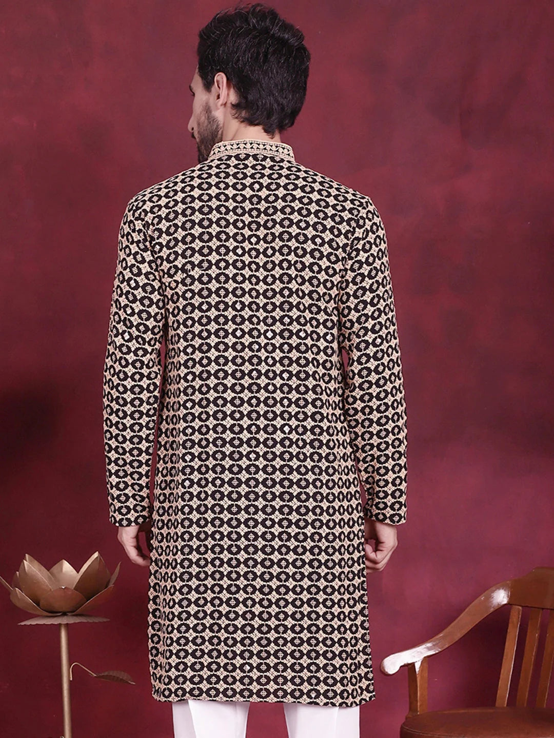 Men's Sequins Embroidered Kurtas - Black Mens Kurta