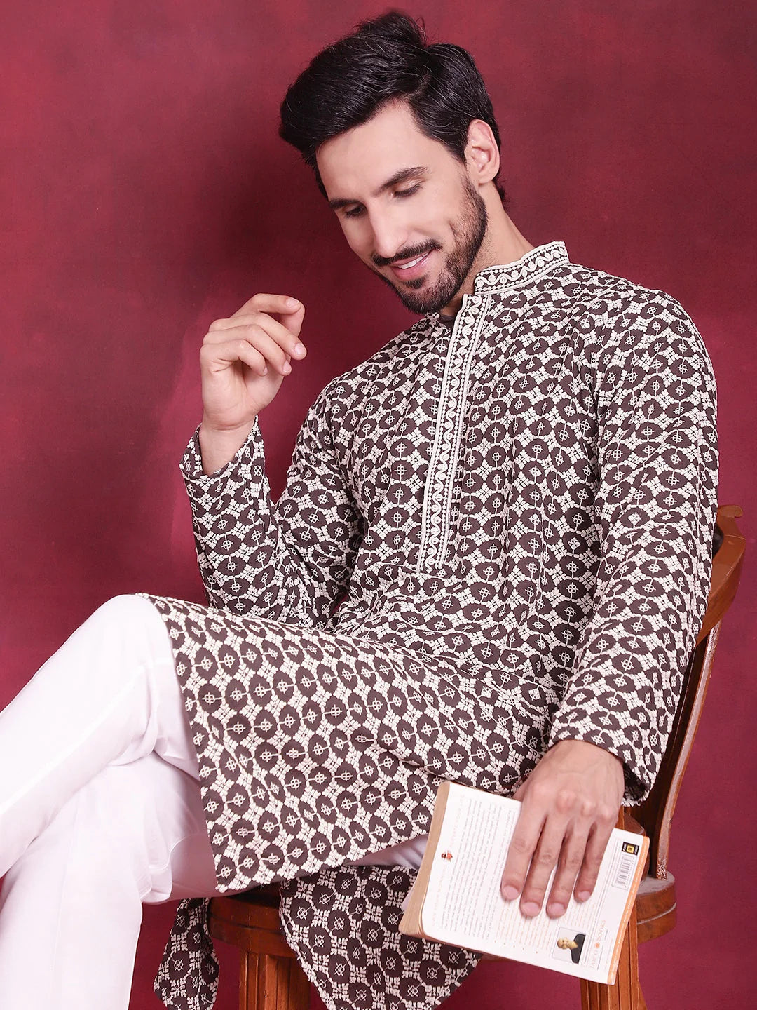 Brown Sequin Embroidered Men's Kurta | Indian Kurta for Men