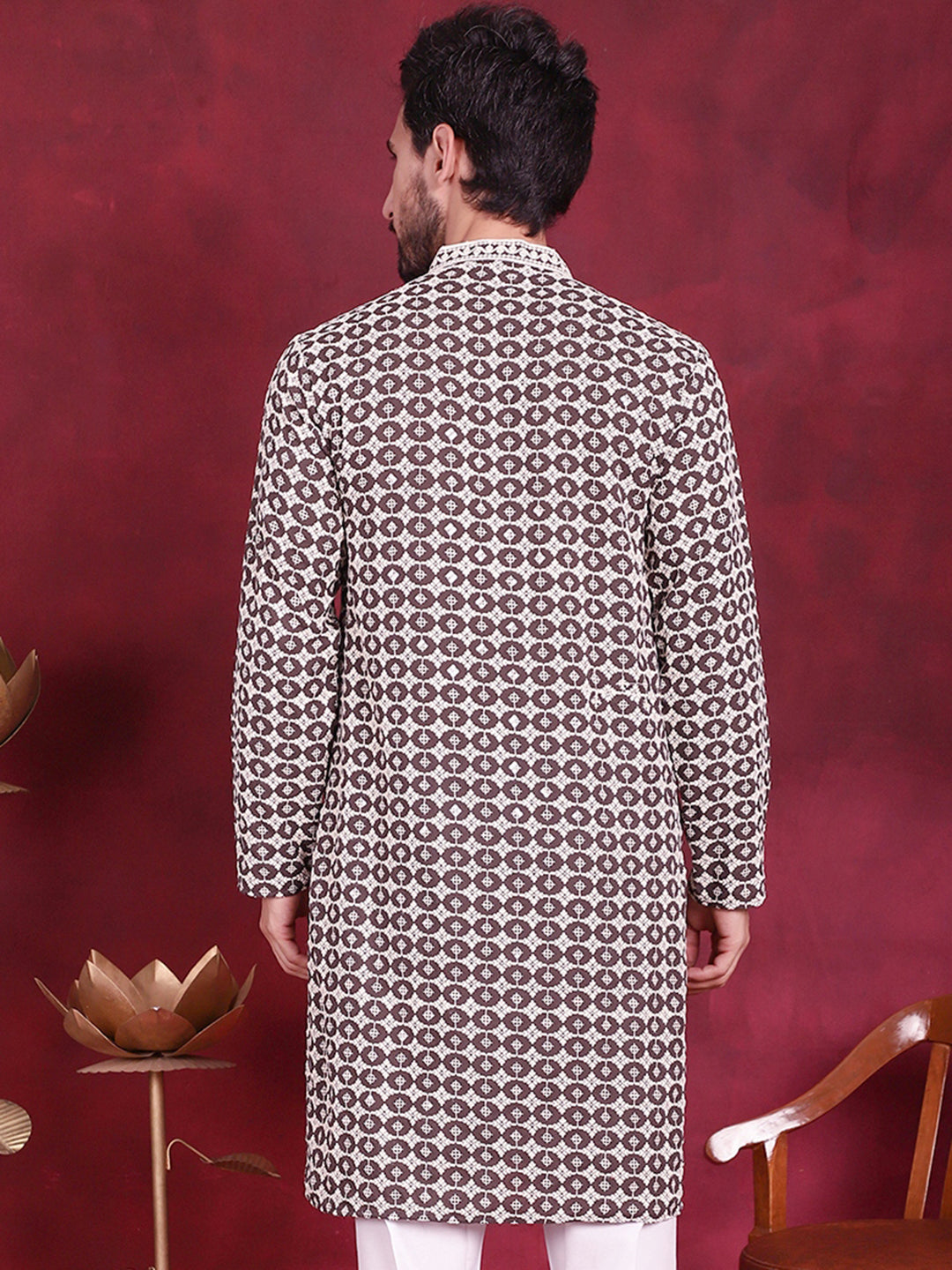 Brown Sequin Embroidered Men's Kurta | Indian Kurta for Men