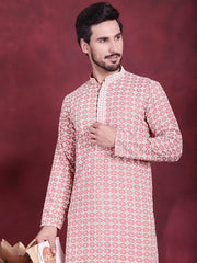 Men's Sequins Embroidered Kurtas ( KO 5023 Peach )