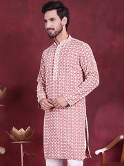 Men's Sequins Embroidered Kurtas ( KO 5023 Peach )