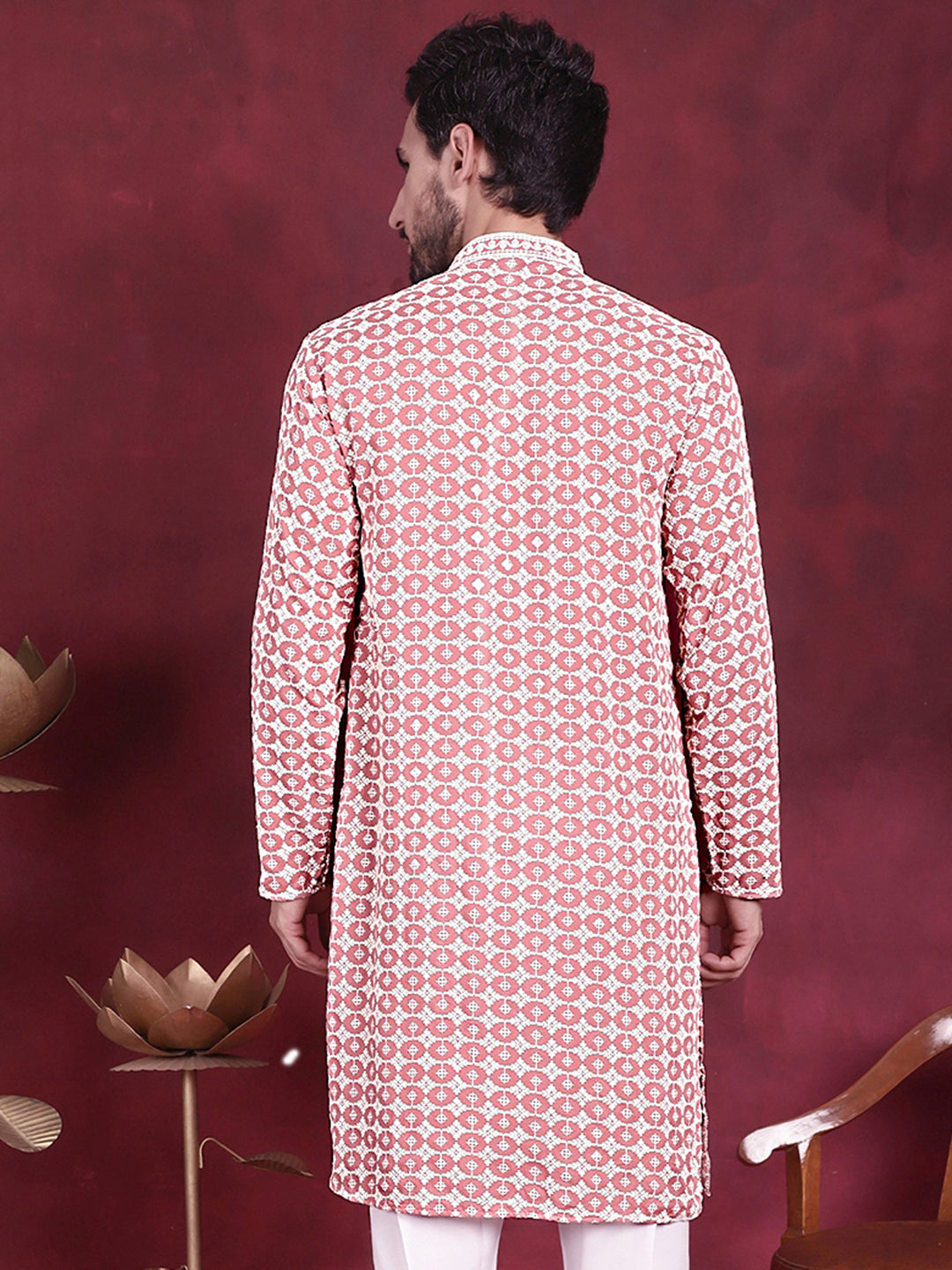Peach Sequin Embroidered Men's Kurta | Indian Kurta for Men
