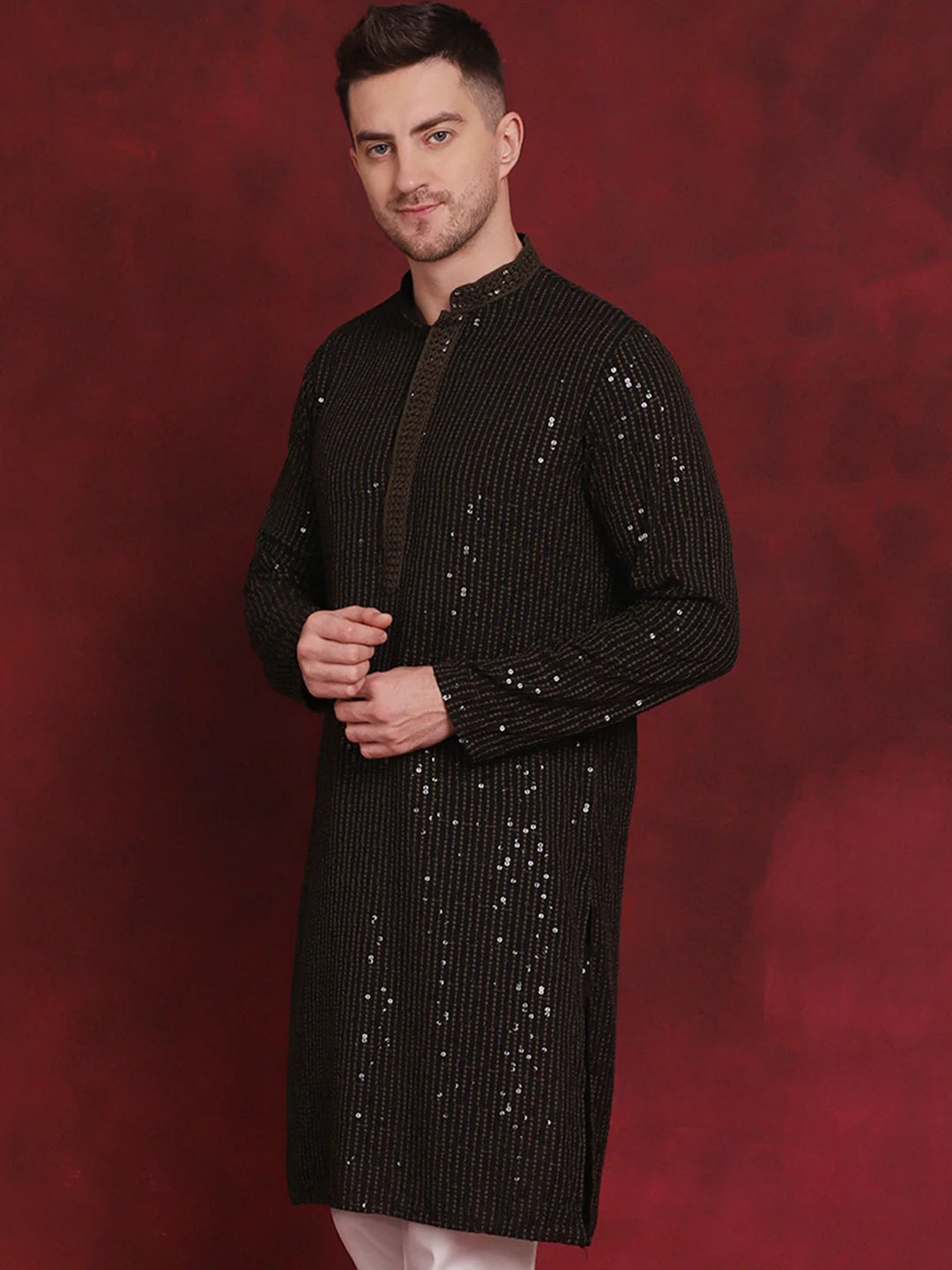 Olive Chikankari Kurta - Stylish Indian Kurta for Men Online
