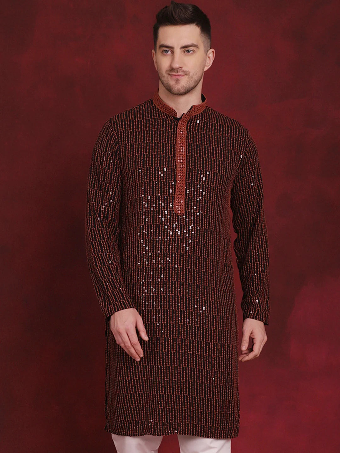 Orange Chikankari Kurta - Men's Indian Wedding Kurta for Men