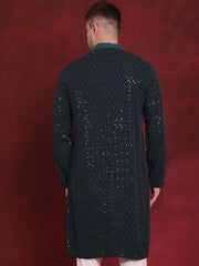 Men Sequins Chikankari Embroidered Kurtas ( KO 5024Peacock )