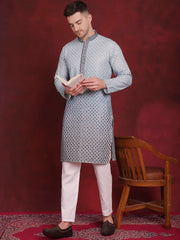 Men Sequins Embroidered Kurtas ( KO 5025Blue )