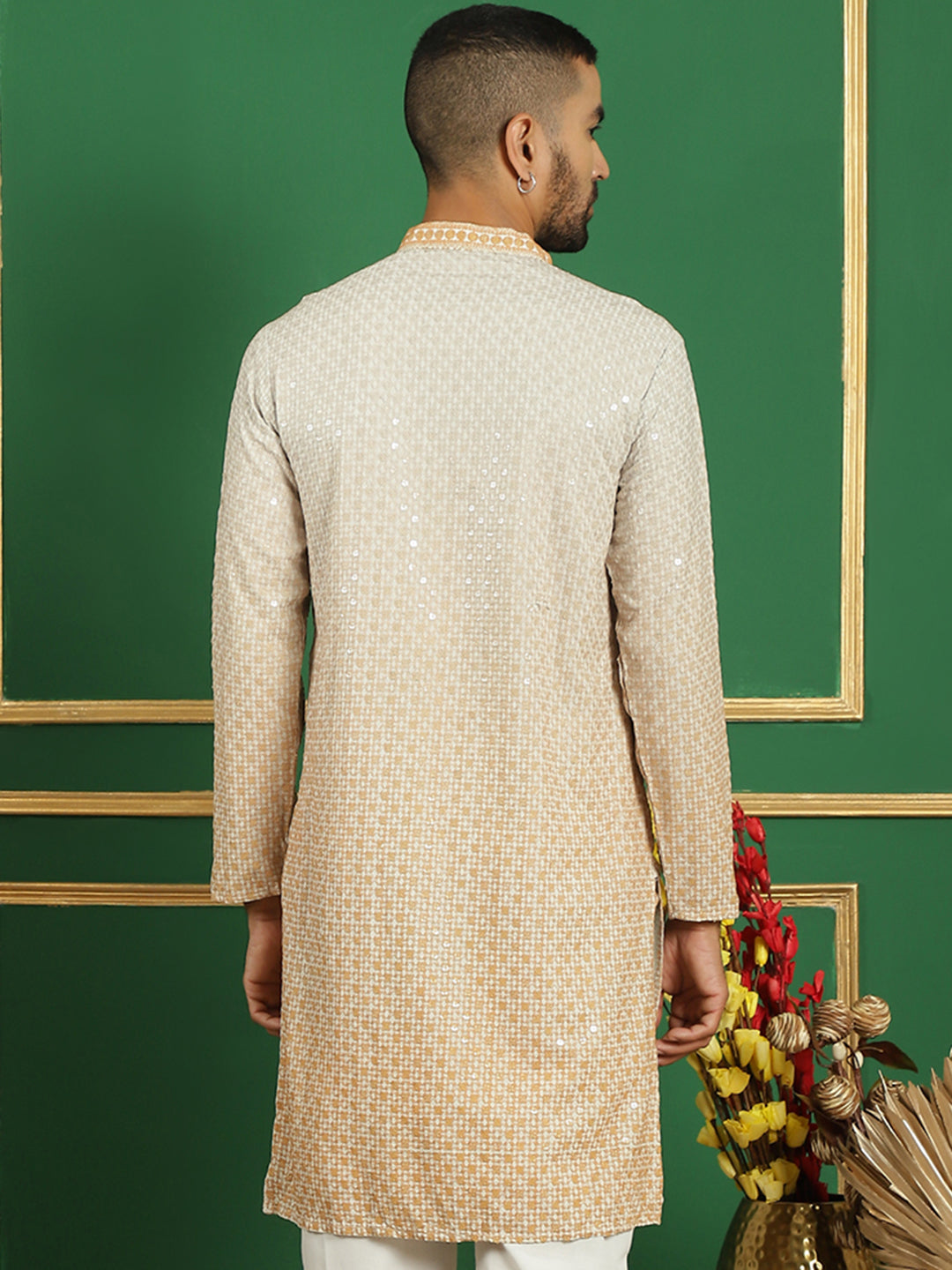 Mustard Embroidered Men's Kurta: Indian Kurta for Weddings