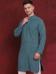 Men Sequin Embroidered Pure Cotton Kurtas ( KO 5028Blue )