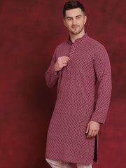 Men Sequin Embroidered Pure Cotton Kurtas ( KO 5028Magenta )