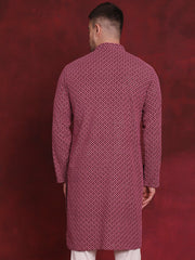 Men Sequin Embroidered Pure Cotton Kurtas ( KO 5028Magenta )