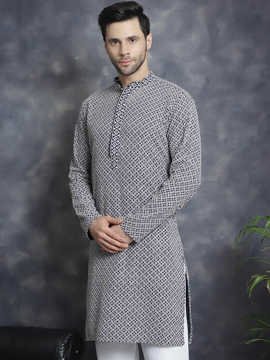 Sequin Embroidered Cotton Kurta for Men - Shop Now!