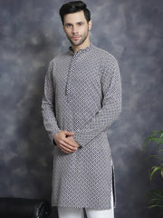 Sequin Embroidered Pure Cotton Kurtas ( KO 5028Navy )
