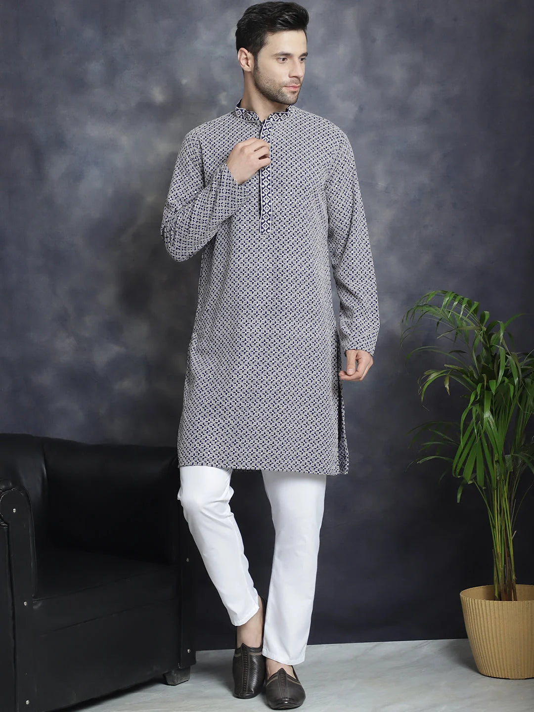 Sequin Embroidered Cotton Kurta for Men - Shop Now!